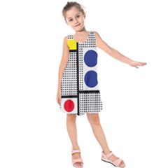 Watermark Circle Polka Dots Black Red Yellow Plaid Kids  Sleeveless Dress by Mariart