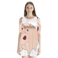 Happy Cartoon Baby Hippo Shoulder Cutout Velvet  One Piece by Catifornia