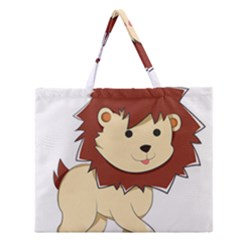 Happy Cartoon Baby Lion Zipper Large Tote Bag by Catifornia