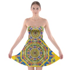 Happy Fantasy Earth Mandala Strapless Bra Top Dress by pepitasart