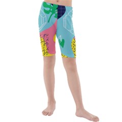 Behance Feelings Beauty Waves Blue Yellow Pink Green Leaf Kids  Mid Length Swim Shorts by Mariart