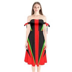 Rays Light Chevron Green Red Black Shoulder Tie Bardot Midi Dress by Mariart