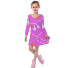 Heart Love Pink Red Kids  Long Sleeve Velvet Dress by Mariart