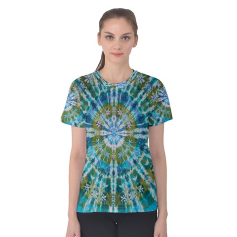 Green Flower Tie Dye Kaleidoscope Opaque Color Women s Cotton Tee by Mariart