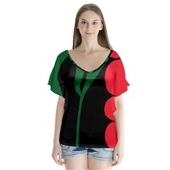 Illustrators Portraits Plants Green Red Polka Dots Flutter Sleeve Top by Mariart