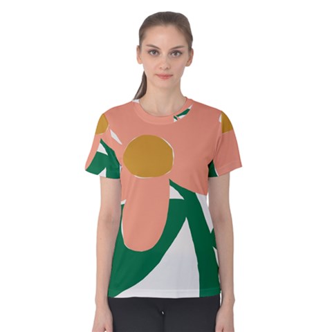 Peach Sunflower Flower Pink Green Women s Cotton Tee by Mariart