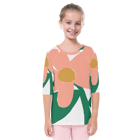 Peach Sunflower Flower Pink Green Kids  Quarter Sleeve Raglan Tee by Mariart