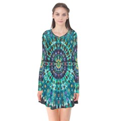 Peacock Throne Flower Green Tie Dye Kaleidoscope Opaque Color Flare Dress by Mariart