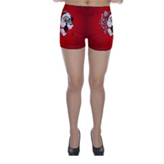 Funny Santa Claus  On Red Background Skinny Shorts by FantasyWorld7