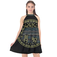 Ornate Mandala Elephant  Halter Neckline Chiffon Dress  by Valentinaart