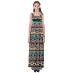 Aztec Pattern Cool Colors Empire Waist Maxi Dress by BangZart