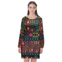 Bohemian Patterns Tribal Long Sleeve Chiffon Shift Dress  by BangZart