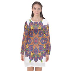 Ornate Mandala Long Sleeve Chiffon Shift Dress  by Valentinaart