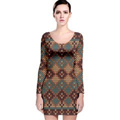 Knitted Pattern Long Sleeve Velvet Bodycon Dress by BangZart