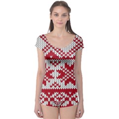 Crimson Knitting Pattern Background Vector Boyleg Leotard  by BangZart