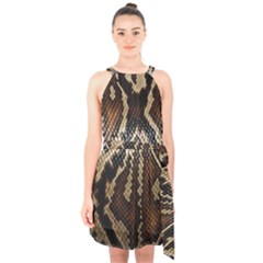 Snake Skin O Lay Halter Collar Waist Tie Chiffon Dress by BangZart