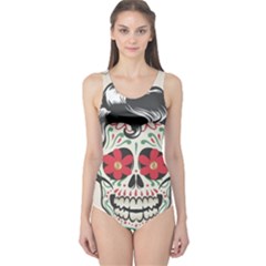 Man Sugar Skull One Piece Swimsuit by LimeGreenFlamingo