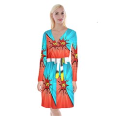 Comic Book Vs With Colorful Comic Speech Bubbles  Long Sleeve Velvet Front Wrap Dress by LimeGreenFlamingo