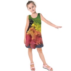 Green Yellow Red Maple Leaf Kids  Sleeveless Dress by BangZart