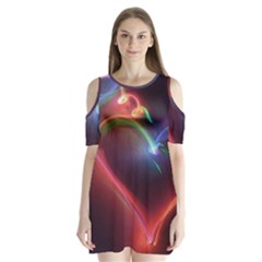 Neon Heart Shoulder Cutout Velvet  One Piece by BangZart