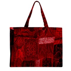 Red Background Patchwork Flowers Zipper Mini Tote Bag by BangZart