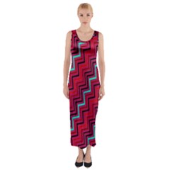 Red Turquoise Black Zig Zag Background Fitted Maxi Dress by BangZart