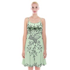 Illustration Of Butterflies And Flowers Ornament On Green Background Spaghetti Strap Velvet Dress by BangZart