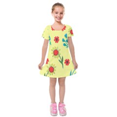 Flowers Fabric Design Kids  Short Sleeve Velvet Dress by BangZart