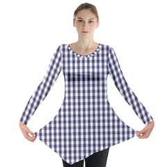 Usa Flag Blue Large Gingham Check Plaid  Long Sleeve Tunic  by PodArtist