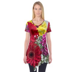 Flowers Gerbera Floral Spring Short Sleeve Tunic  by BangZart