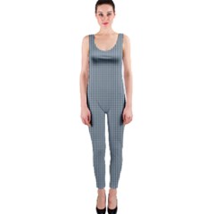 Silent Night Blue Mini Gingham Check Plaid Onepiece Catsuit by PodArtist