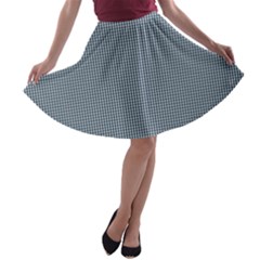 Silent Night Blue Mini Gingham Check Plaid A-line Skater Skirt by PodArtist