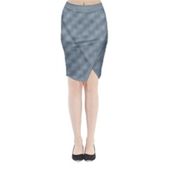 Silent Night Blue Mini Gingham Check Plaid Midi Wrap Pencil Skirt by PodArtist