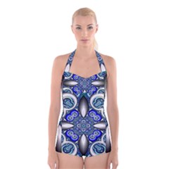 Fractal Cathedral Pattern Mosaic Boyleg Halter Swimsuit  by BangZart