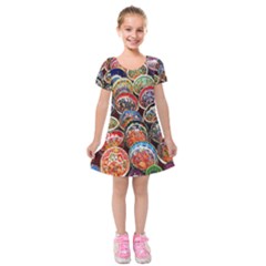 Colorful Oriental Bowls On Local Market In Turkey Kids  Short Sleeve Velvet Dress by BangZart