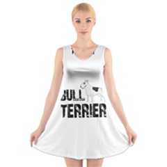 Bull Terrier  V-neck Sleeveless Skater Dress by Valentinaart