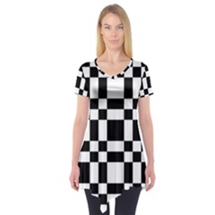 Checkerboard Black And White Short Sleeve Tunic  by Colorfulart23