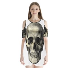 Newspaper Skull Shoulder Cutout Velvet  One Piece by Valentinaart