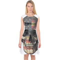 American Flag Skull Capsleeve Midi Dress by Valentinaart