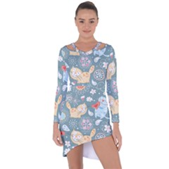 Cute Cat Background Pattern Asymmetric Cut-out Shift Dress by BangZart