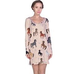 Horses For Courses Pattern Long Sleeve Nightdress by BangZart