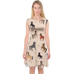 Horses For Courses Pattern Capsleeve Midi Dress by BangZart