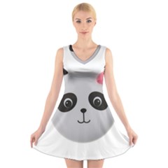 Pretty Cute Panda V-neck Sleeveless Skater Dress by BangZart