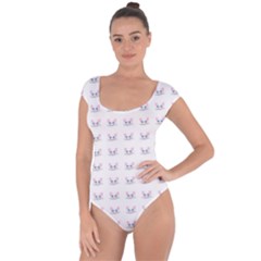 Pink Cute Cat Pattern Short Sleeve Leotard  by paulaoliveiradesign