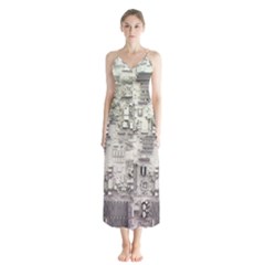 White Technology Circuit Board Electronic Computer Button Up Chiffon Maxi Dress by BangZart