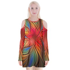 Vintage Colors Flower Petals Spiral Abstract Velvet Long Sleeve Shoulder Cutout Dress by BangZart