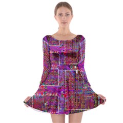 Technology Circuit Board Layout Pattern Long Sleeve Skater Dress by BangZart