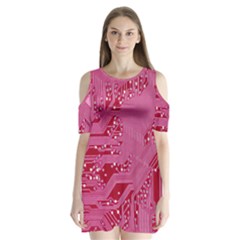 Pink Circuit Pattern Shoulder Cutout Velvet  One Piece by BangZart