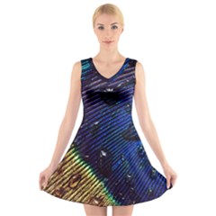 Peacock Feather Retina Mac V-neck Sleeveless Skater Dress by BangZart