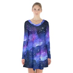 Galaxy Long Sleeve Velvet V-neck Dress by Kathrinlegg